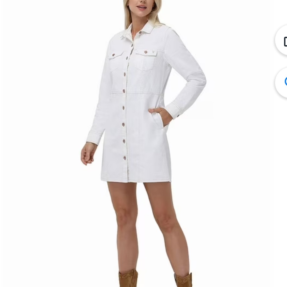 Frye Women's Size XL White Long Sleeve Denim Button Front Mini Dress
